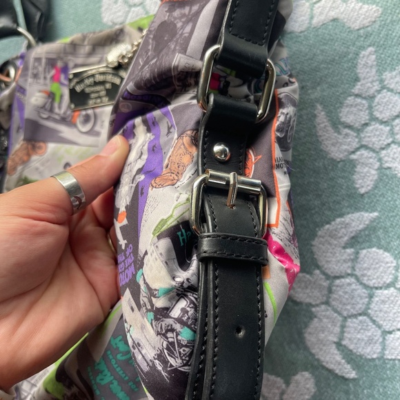 HARLEY DAVIDSON Multicolor Black Leather Top Handle Satchel Motorcycle Graphics - Picture 8 of 12